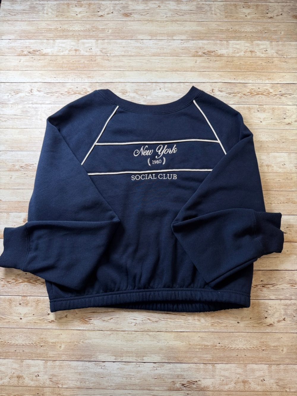 Hippie Rose Navy Crewneck with White Piping & Embroidery Various sizes available